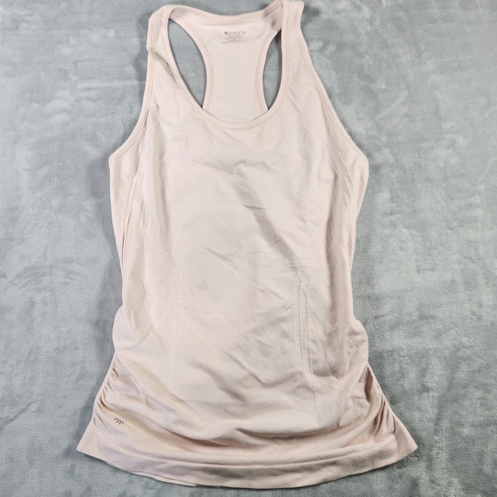 Athleta Tank Top Medium Off White Ruched Sides Racerback Stretch Athletic Active